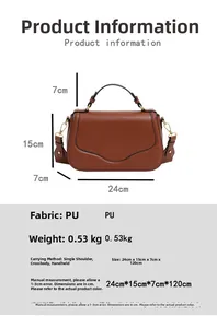 Tableau de taille pour sac selle marron avec dimensions 24x15x7cm et bandoulière 120cm