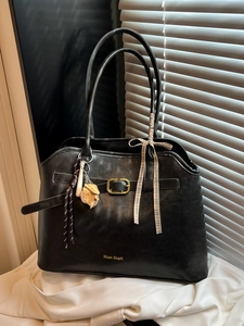 Grand Sac Fourre-tout en Cuir PU pour Femme Sac à Épaule Décontracté Vintage de Banlieue Avec Boucle en Métal et Décor de Ruban