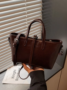 Women's Retro PU Leather Tote Bag High Gloss Oil Wax Handbag With Adjustable Shoulder Strap Elegant Crossbody Shoulder Bag