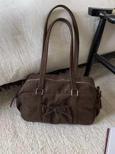 Sac à Épaule Vintage pour Femmes en PU Aspect Daim Grande Capacité Nœud Papillon Sac sous le Bras Retro Bowling
