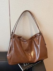 Women Large Capacity Tote Bag Slouchy Vintage PU Leather Shoulder Bag Casual Commuter Handbag Adjustable Strap For Work Travel