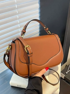 Sacoche en cuir marron avec rabat et bandoulière réglable pour femmes mode décontractée