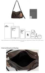 Detail view of large dark brown tote bag capacity fitting 11 inch iPad and daily items