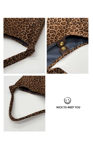 Dettaglio della borsa leopardata con tracolla a nodo e chiusura magnetica dorata