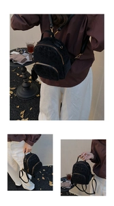 Detail eines Mini-Rucksacks mit schwarzem Leopardenmuster und Goldreißverschluss