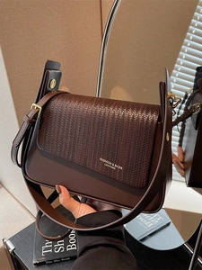 Fashion Women PU Leather Woven Shoulder Bag Wide Strap Small Square Handbag Stitching Simple Daily Messenger Crossbody Bag