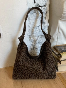 Borsa tote leopardata vintage con tracolla annodata per ufficio e uso quotidiano