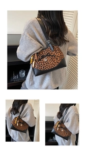 Detailed views of leopard print tote featuring bow detail and colorful beaded tassel