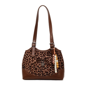 Leopard print leopard crossbody bag with heart pendant and colorful bohemian beads