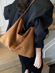 Brown frosted suede hobo shoulder bag for women with large capacity minimalist design