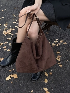 Dark brown suede hobo tote bag for women, large capacity shoulder bag for daily commuting