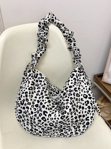Leopard print crescent hobo bag with oversized ruched shoulder strap for women