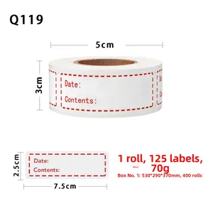 Macro detail of 125pcs food labels roll with Date and Contents fields for kitchen storage