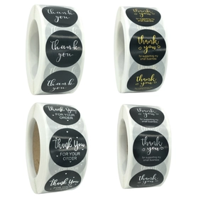 Moderne Runde Schwarze Thank You Aufkleber Rolle Heißprägung Gold Silber Schriftzug Siegel Etiketten Für Geschäft Geschenk