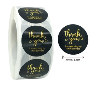 Rolle mit 2,5 cm schwarz-goldenen Dankeschön-Aufklebern für kleine Unternehmen Branding