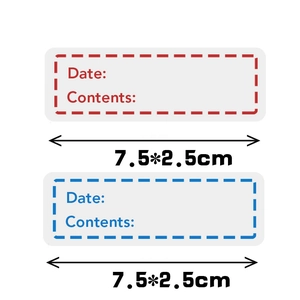 Roll of adhesive food storage labels with Date and Contents fields in red and blue