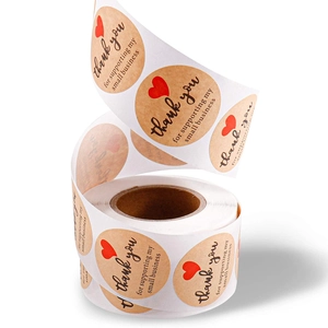 1.5 inch kraft paper round thank you stickers with red hearts for business packaging