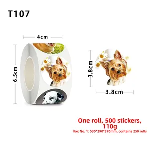 Detailed view of 3.8cm animal sticker roll with 500 pieces featuring various dog breeds