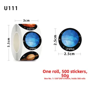 Detail view of 2.5cm planet stickers roll with 500 pieces for children crafts