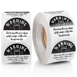 Warning Opening This Package Will Cause Extreme Happiness Stickers Round Black And White Self Adhesive Labels For Gift Wrapping Package Sealing