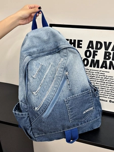 Gradient denim backpack for women featuring large capacity and stylish patchwork design