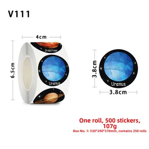 Detail of 3.8cm planet series stickers showing Jupiter and Uranus designs on 500-roll