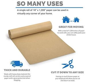 Macro shot of 18 inch wide heavy-duty brown craft paper roll for gift wrapping and packing