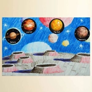Solar System educational stickers set with planets and English names on space background
