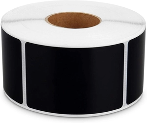 Macro view of matte black removable chalkboard label roll with rounded corners