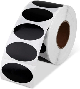 Close-up of removable waterproof black oval chalkboard stickers on a professional roll