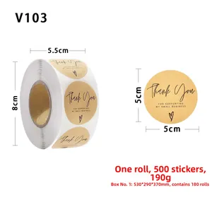 Detailansicht runder Kraftpapier-Stickerrolle mit 500 Etiketten für Backdekorationen