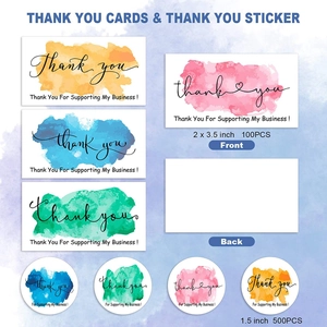 Dankeskarten und Aufkleber Set mit bunten Aquarell-Designs für Geschäftsverpackungen