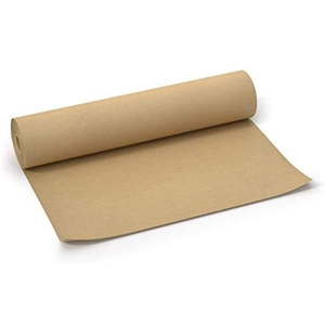 Brown kraft paper roll for gift wrapping and DIY crafts shown at a 45-degree angle