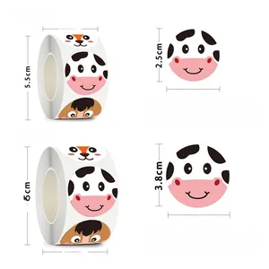 Detail view of 2.5cm and 3.8cm cartoon animal reward stickers with size specifications
