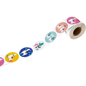Roll of 500 animal thank you stickers with llama and cactus cartoon patterns