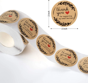 Detail of 2-inch kraft paper thank you labels for small business packaging
