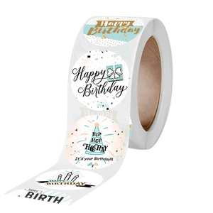 500pcs Happy Birthday sticker roll with colorful round labels and party patterns