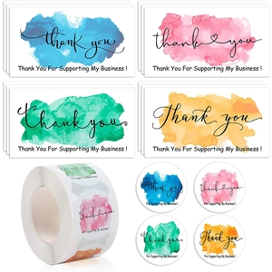 Aquarell Dankeskarten Und Rollenaufkleber Etiketten Für Kleine Unternehmen Unterstützung Verpackung Dankbarkeit Dekorative Schreibwaren Mehrfarbig Gemischte Tags