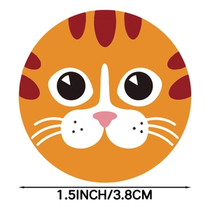Detailed view of a 1.5-inch round orange tabby cat sticker for reward and decoration