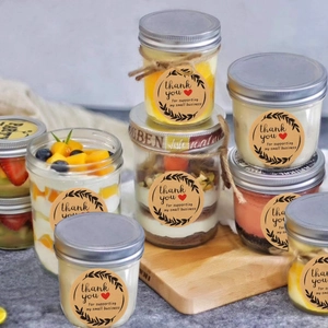 Kraft Thank You stickers for small business packaging and bakery decoration on glass jars