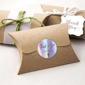 Holographic Thank You stickers on kraft gift box for small business packaging