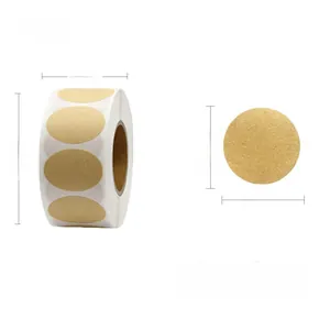Detail view of 2.5cm kraft paper labels showing roll dimensions and single sticker size