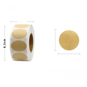 Detailed specs for 3.8cm kraft paper stickers showing 500 labels per roll and dimensions