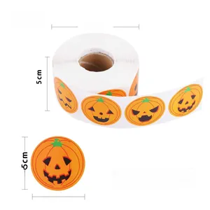 Detail showing 2.5cm diameter Halloween pumpkin roll stickers with 500 labels