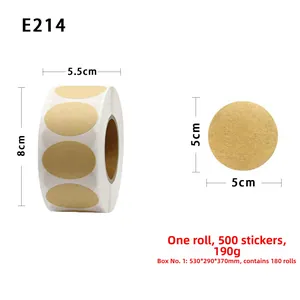 Macro detail of 5cm kraft paper sticker rolls with size labels for DIY baking packaging