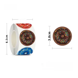 Detail showing 3.8cm donut and galaxy reward stickers, 500 labels per roll with dimensions