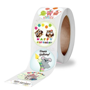Rollo de 500 pegatinas de Feliz Cumpleaños con animales para sellar regalos y sobres