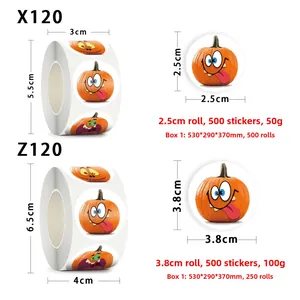 Detailed dimensions of Halloween pumpkin stickers with 2.5cm and 3.8cm diameter options