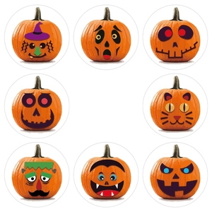 500pcs roll of Halloween pumpkin stickers with 8 cute Jack-o'-lantern animal designs