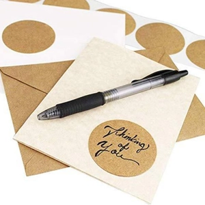 Retro kraft paper stickers with Thinking of You script for DIY gift and envelope decor